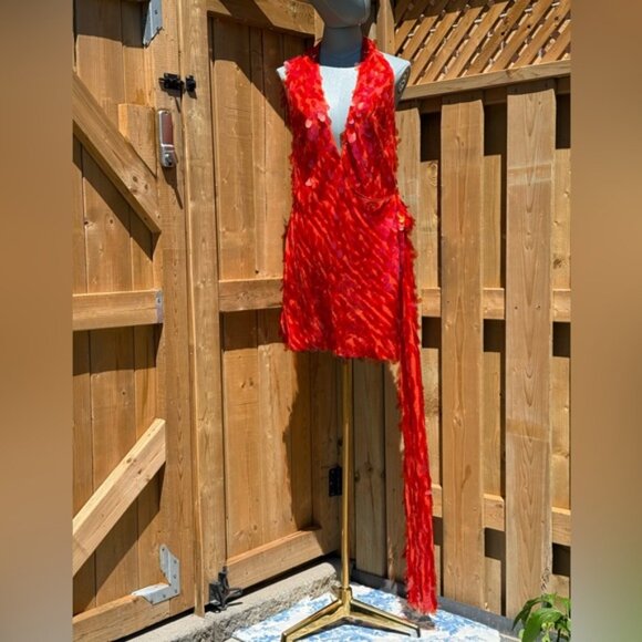 🆕 MISHA COLLECTION 🧿 NWOT Red Sapphire Sequins Mini Dress, Sz L - US 8 - Picture 3 of 15